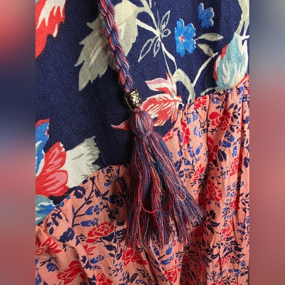 Woman Within Blue/Pink Floral Tired Boho Sleveless Maxi Dress, Women Size 26 - Picture 3 of 10